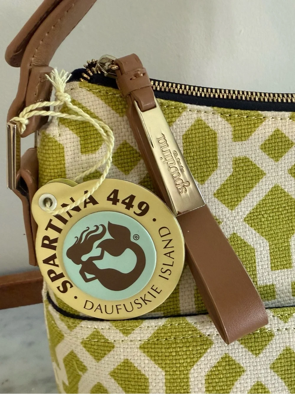 Spartina 449 Heyward Dixie Hobo Bag Lime Green White NWT